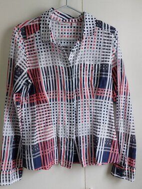 Halogen Long Sleeve Blouse Semi- Sheer Button Front Size Small